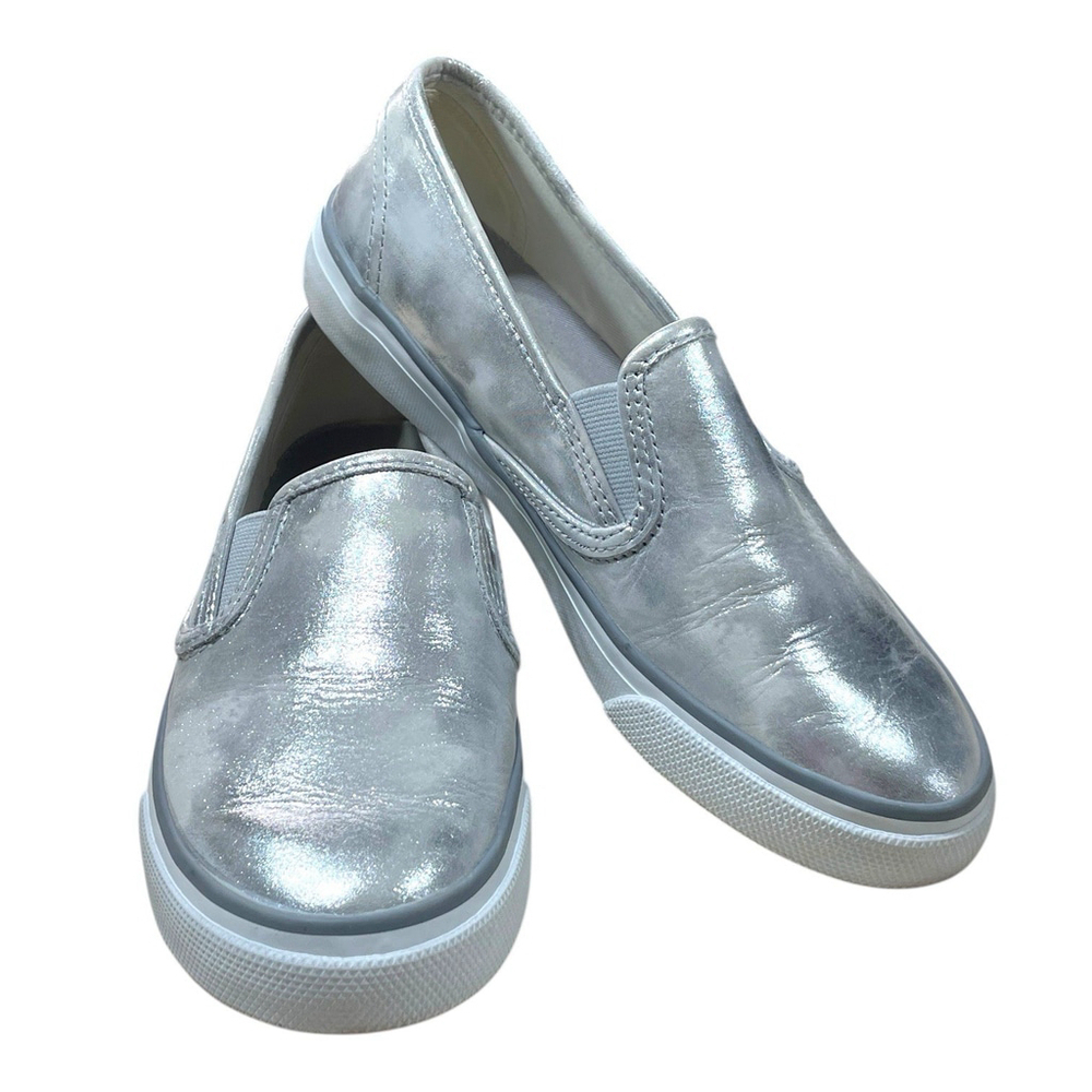 Sperry Top Sider Womens 7M Seaside Boat Shoe Brush Off Silver Sneakers STS95441